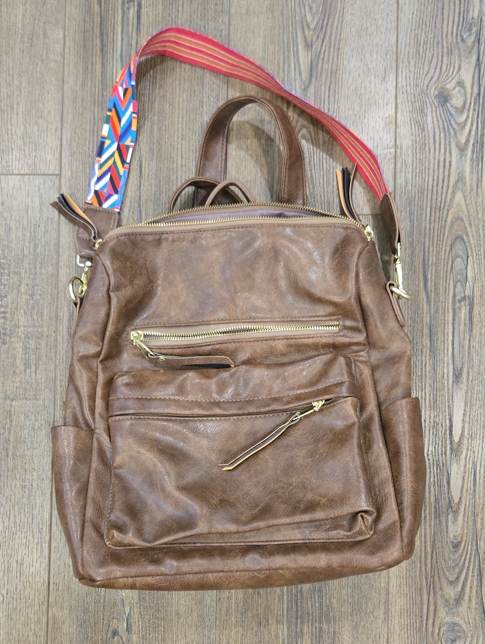Faux Leather Colorful Strap Backpack